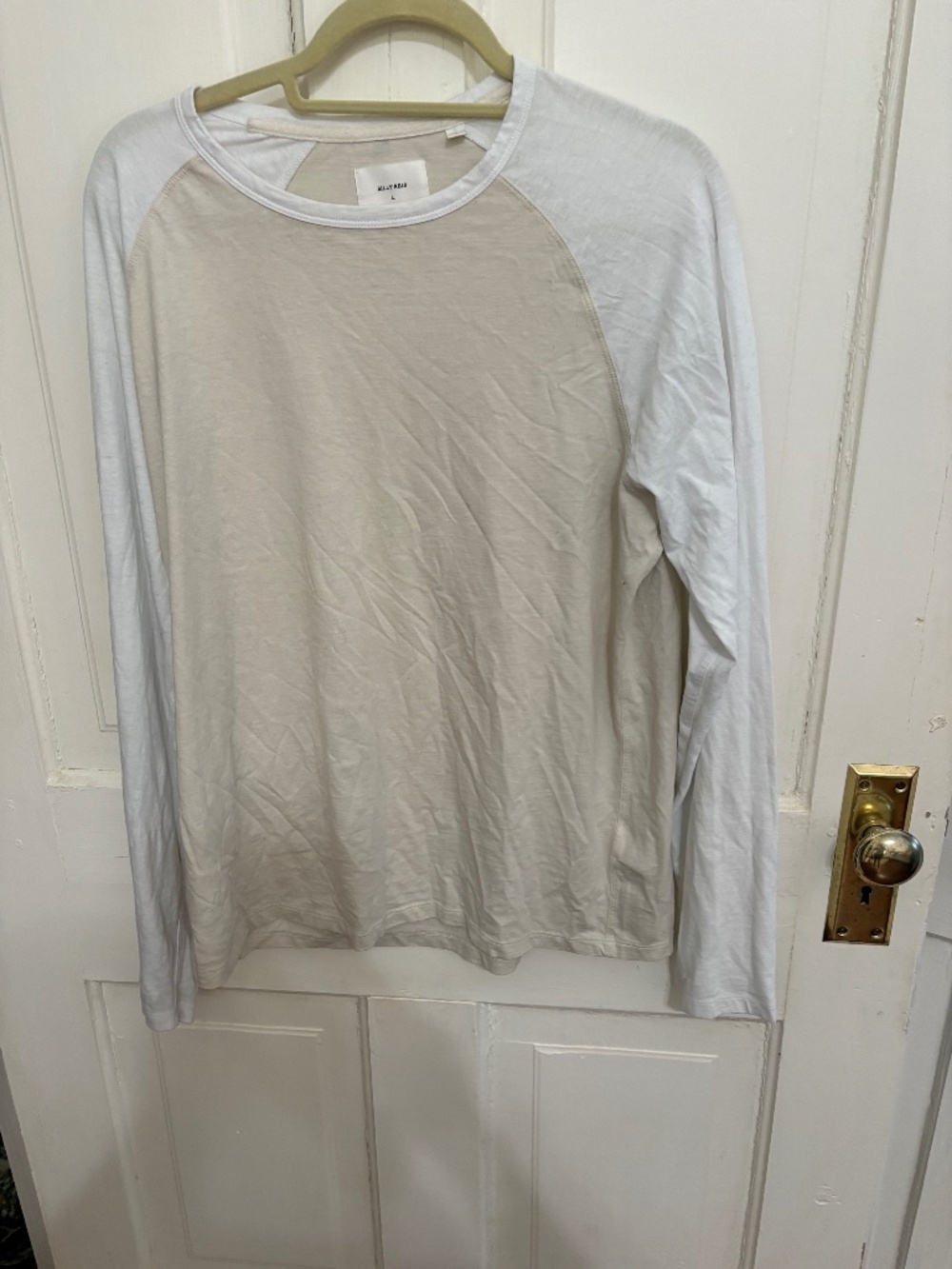 Billy Reid Men's Long-Sleeve Two tone Tee in Off-White and Tan  Size L